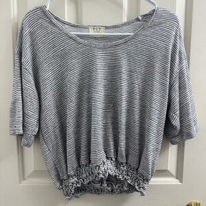 Project Social T Black and White Striped Short Sleeve crop Top
